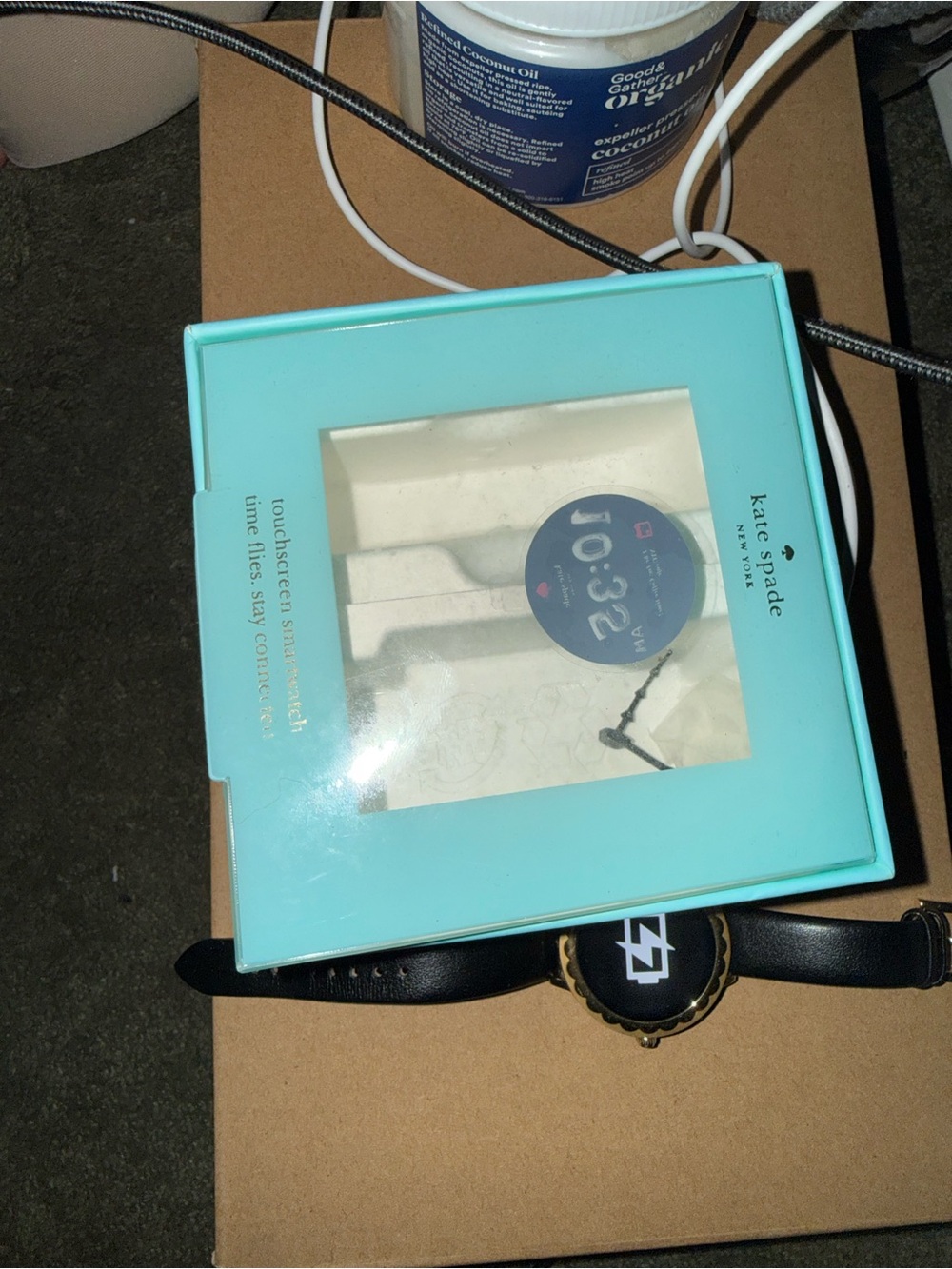 kate spade turquoise watch box with black watch strap